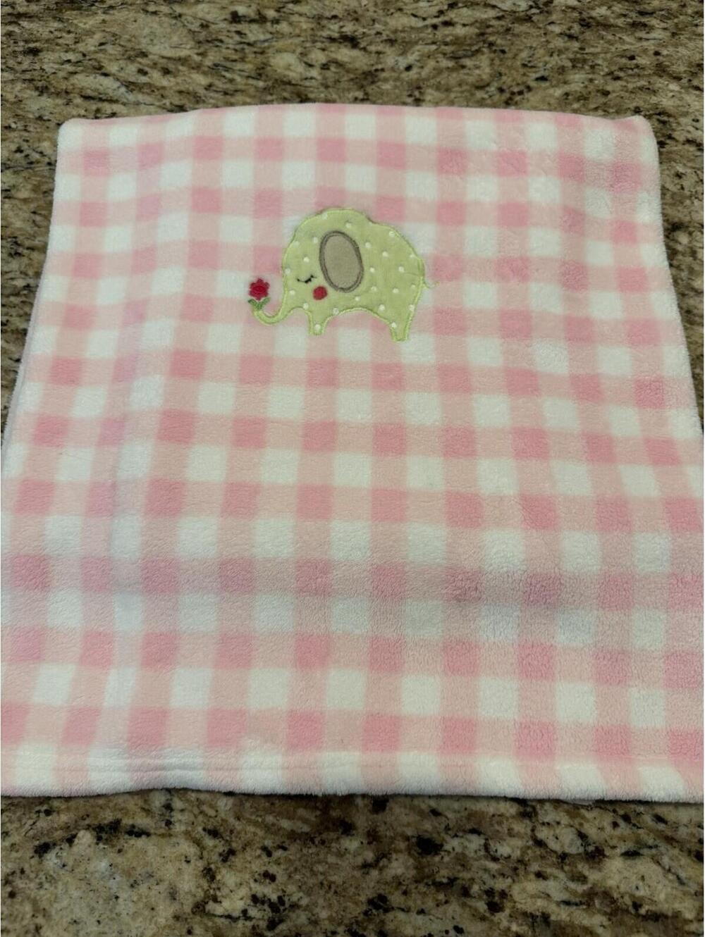 Just One You by Carters Baby Blanket Pink White Gingham Green Elephant EUC